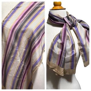 Vintage ECHO Lavender and Tan Striped Rectangular Silk Scarf